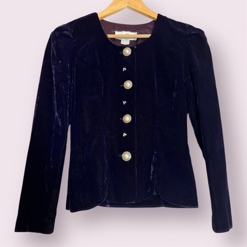 Vintage 90s Romantic Deep Purple Velvet Button Down Blouse Women Small Regal